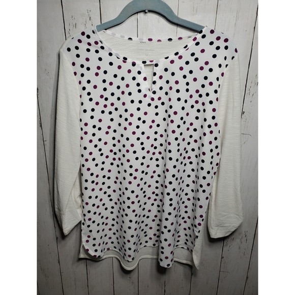 Van Heusen Tops - Women’s VAN HEUSEN White Polka Dot Long Sleeve Blouse Size Med NEW